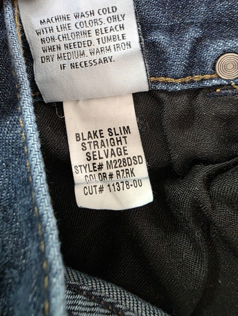Hudson Blake Slim Straight Selvedge Button Fly Jeans Men 34x31 Dark Wash - Picture 11 of 13